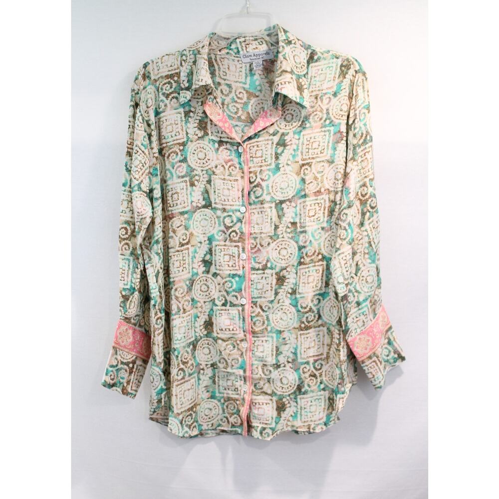 Glam Apparels Vtg Art Silk Blend Tunic Top Womens size L Old Money Quiet Luxury